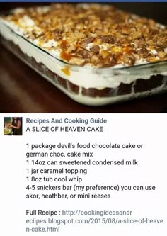 an image of a recipe on the facebook page for desserts and cooking guide,