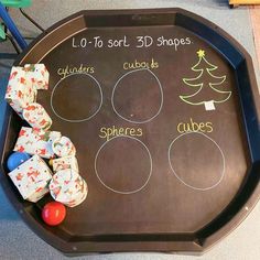 a blackboard with christmas presents on it and the words l o to r 3d shops