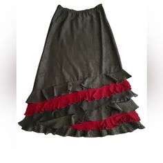 Pat Dahnke Flamingo Skirt Medium Black Red Elastic Waist Tiered Maxi Western Tx Style Profile: Western, Cowgirl, Comfortable, Rodeo, Coastal Grandma, Bohemian, Hippie, Country, Festival, Tiered. Color Of Item May Vary Slightly Due To Lighting Used In Photography. Sizes Are On Estimate, See Full Measurements To Make Your Own Assessment. Smoke And Pet Free Home. Ship Same Or Next Business Day Happy To Answer Any Question You May Have!! Black Tiered Patchwork Skirt, Red Ruffled Bohemian Skirt, Gothic Flowy Tiered Skirt, Black Punk Tiered Skirt, Black Tiered Maxi Skirt With Lined Detail, Country Festival, Skirt Medium, Coastal Grandma, Bohemian Hippie