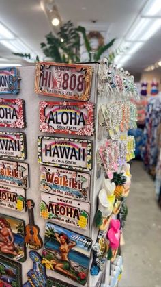 a display case in a store filled with lots of stickers