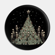 a christmas tree with skeletons around it