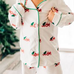 Holiday Lounge PREORDER Closes July 30 and Ships September. DO NOT order any ready to ship items with your PREORDER; if you do, they will ship in September with your Holiday order. Farmhouse Christmassy! Trendy and darling, our Christmas Tractor PJs are prepared for hayrides, post-tree-farm evenings, and cozy cuddles. These classic two-piece, long-sleeve button-downs with pants are oh-so-soft and come in sizes from infants to adults. Get the whole fam in the same Christmassy pajamas, make it a c White Christmas Sleepover Sets, White Christmas Bedtime Set, White Holiday Bedtime Sets, Holiday White Bedtime Sets, White Bedtime Sets For Holidays, Father And Son Photos, Kids Christmas Pajamas, Father Son Photos, Christmas Tractor