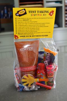 the contents of an emergency kit are displayed in a plastic bag on a countertop