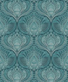 a blue and green wallpaper with an intricate design