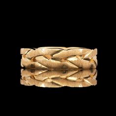 A 14k yellow gold vintage Orange Blossom braided satin band. SR2515 Weight: 6.4 grams Size: 11 Width: 6.0 mm approximately  Designer: Orange Blossom Vintage Orange, Gold Orange, Orange Gold, Orange Blossom, Cincinnati, Band Rings, Jewelry Rings, Blossom, Braids