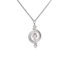 Inspiro Single Petite Spiral Pendant by Martha Seely (Silver & Pearl Necklace) | Artful Home Modern Spiral White Gold Jewelry, Elegant Sterling Silver Necklace With Spring Ring Clasp, Elegant Spiral Sterling Silver Necklaces, Modern White Gold Spiral Jewelry, Elegant Sterling Silver Spiral Necklace, Elegant Silver Spiral Necklace, Silver Spiral Necklace For Anniversary, Minimalist Silver Spiral Necklace, Modern Twist Spiral White Gold Jewelry