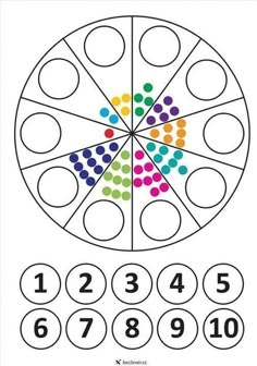 a color wheel with numbers on it and the number nine in each circle, as well as