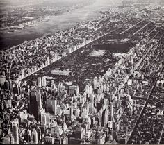 an aerial view of new york city in the 1950's