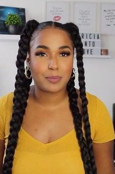 Large Plats Braids Natural Hair, Simple Jumbo Braid Styles, Braided Hairstyles No Added Hair, Four Jumbo Braids, Fast Braids For Black Women, Easy Two Braids Hairstyles, Ruwa Braiding Hair