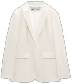 Classic Winter White Long Sleeve Blazer, Classic Winter White Blazer With Long Sleeves, Classic Long Sleeve Winter White Blazer, Elegant Neutral Zara Blazer, Elegant Zara Neutral Blazer, Elegant Zara Blazer In Neutral Color, White Zara Outerwear With Lapel Collar, Zara White Outerwear With Lapel Collar, Classic Winter White Blazer For Spring