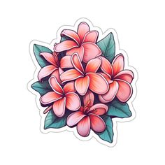 a sticker with pink flowers on it