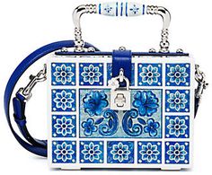 Dolce & Gabbana Italian Tile Wooden Shoulder Bag Wooden Purse, Dolce And Gabbana Handbags, Dolce And Gabbana Blue, Blue Handbags, Blue Purse, Top Handle Handbags, Box Bag, Perfect Bag, Lady Dior Bag