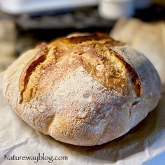 a loaf of bread sitting on top of a piece of paper