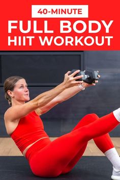 a woman in red doing a full body workout