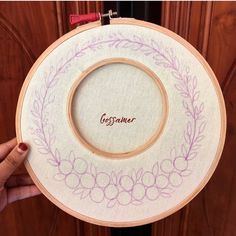 someone is holding up a embroidery hoop with the word godmote written on it