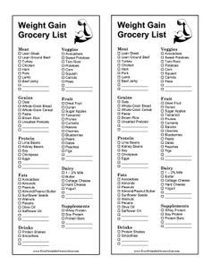 Athletes, body-builders, and those seeking to gain weight in a healthy way can use this grocery list that focuses on protein, supplements, and whole grains. Free to download and print Weight Gain Plan, Ways To Gain Weight, Ectomorph Workout, Healthy Weight Gain Foods, Weight Gain Journey, Weight Gain Diet, Weight Gain Meals, Weight Gain Meal Plan, Musa Fitness