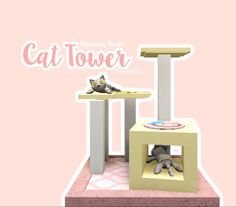 there is a cat tower with two cats on it