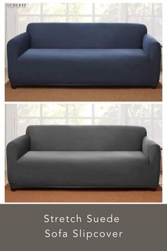 two different images of a couch and sofa cover