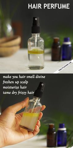 Hair Perfume Diy, Essential Oil Perfumes Recipes, Dry Frizzy Hair, Perfume Recipes, Pasta Dental, Diy Perfume, Homemade Hair Products, Hair Perfume, Diy Skincare