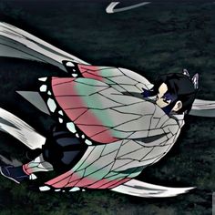 an anime character flying through the air with his wings spread out to catch something in front of him