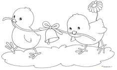 two birds pulling on a string with a flower in their beaks coloring page for kids