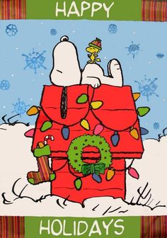 a snoopy christmas card with the words happy holidays on it