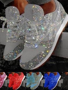 Women's Trainers Athletic Shoes Sneakers Sequins Bling Bling Sneakers Silver Flat Heel Round Toe Sporty Casual Daily Outdoor Tennis Shoes Walking Shoes Mesh Sequin Solid Colored Color Block Red Black 7585121 2021 – $24.63 Casual Tennis Shoes, Mode Rose, Casual Slip On Shoes, Sparkle Shoes, Woven Shoes, Bling Shoes, Glitter Sneakers, Glitter Shoes, Silver Shoes