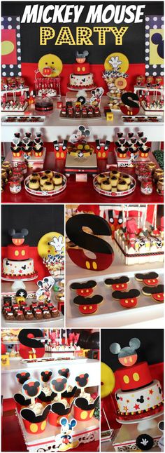 mickey mouse party with lots of food and decorations