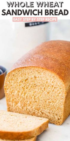 a loaf of whole wheat sandwich bread sitting on top of a counter