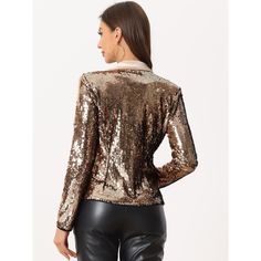 This chic and unique stylish jacket embellished with sparkly sequins is suitable for parties, cocktails, evening wear, dance performances, clubs, and so on. Pair this open-front jacket with dresses, tank tops, and shirts with your jeans and leggings. With sequin and metallic fabric, this blazer makes you shiny in the crowd. It is suitable for Christmas Day, parties, clubs, discos, nights out, daily wear, weekends, and shopping. Glamorous Embellished Outerwear For Holiday, Glamorous Holiday Embellished Outerwear, Embellished Outerwear For Party Season And Night Out, Glamorous Embellished Outerwear For Party, Glamorous Embellished Party Outerwear, Winter Night Out Contrast Sequin Fabric, Fitted Party Tops For Winter, Fitted Tops For Winter Parties, Fitted Embellished Outerwear For Party