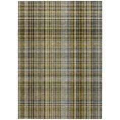 an area rug with green and grey plaid pattern