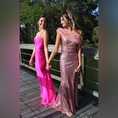 Sherri Hill One Shoulder Pink Sequin And Feather Prom Dress Size 00 Worn 1x Gorgeous With Added Bustle Altered To Fit 5’3” Height Great Condition Pagent Dresses, Feather Prom Dress, Sherri Hill Prom, Pink Prom Dress, Sherri Hill Dresses, Pink Prom, Sherri Hill, Pink Sequin, Prom Dress