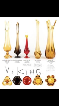 an image of different colored vases with names on it's sides and the words viking written below them