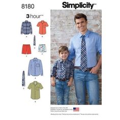 an adult and child's shirt, tie and shorts sewing pattern