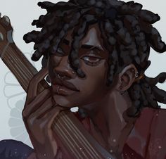 a drawing of a person with dreadlocks holding a guitar