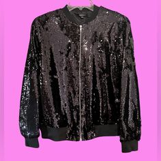 Modish Black Sequin Jacket -Light Weight -Zip Front -Sequin Exterior -Fabric Lining Interior (Pairs Nicely W/ Other Closet Items) (Brand New - Never Worn) Make Your Best Offer For This Product! Black Sequined Outerwear For Party Season, Black Outerwear With Contrast Sequin For Winter, Winter Black Outerwear With Contrast Sequin, Black Sequined Outerwear For Fall, Embellished Black Outerwear For Party Season, Black Embellished Outerwear For Party Season, Trendy Black Sequined Outerwear, Trendy Black Outerwear With Sequins, Black Sequin Jacket