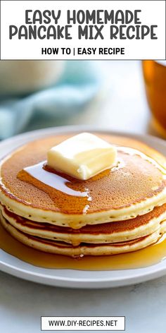 pancakes on a plate with butter and syrup