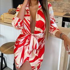 Super Cute, Never Worn, Stylish, Mini Dress Perfect For Dinner Or Even A Trip To Miami! Red Long Sleeve Midi Dress For Beach, Trip To Miami, Dresses Orange, Fashion Nova Dresses, Mini Dress Shop, Orange Red, Color Orange, Fashion Nova, Wrap Dress