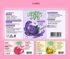 the label for jard jays is shown in purple and green colors, with an image of a crab on it