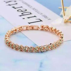 Cz Rose Gold Plated Elegant Rose Gold Crystal Bracelets, Elegant Rose Gold Crystal Bracelet, Roman Bracelet, Bridal Accessories Jewelry, Chain Bracelets, Heart Chain, Wedding Bridal Jewellery, Crystal Chain, Bracelet Crafts