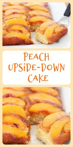 peach upside down cake on a white plate