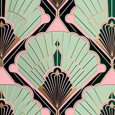 an art deco wallpaper design in pink and green