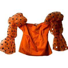 Add A Pop Of Color To Your Wardrobe With This Beautiful Aomei Blouse! The Orange Polka Dot Pattern And Sweetheart Neckline Give It A Playful And Feminine Touch, While The Puff Sleeves Add A Bit Of Drama To Your Look. Perfect For A Night Out At The Theatre Or A Day Exploring Art Galleries, This Blouse Is Sure To Turn Heads. Available In Size 2xl For A Comfortable And Flattering Fit. Polka Dot Long Sleeve Tops For Party, Polka Dot Long Sleeve Party Tops, Cute Polka Dot Top For Spring, Polka Dot Tops For Fall Parties, Cute Spring Polka Dot Tops, Trendy Polka Dot Blouse For Party, Trendy Polka Dot Party Blouse, Cute Long Sleeve Party Blouse, Cute Long Sleeve Party Tops