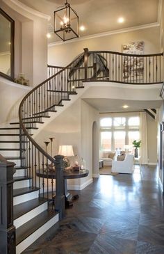 a staircase leading up to a living room