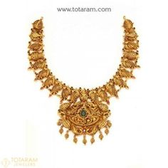 22K Gold Temple Jewellery Necklaces -Indian Gold Jewelry -Buy Online Elegant Antique Gold Necklaces For Festivals, Elegant Antique Gold Necklace For Festivals, Traditional Antique Gold Necklace For Formal Occasions, Traditional Antique Gold Hallmarked Necklace, Traditional Antique Gold Necklace For Formal Events, Ceremonial Antique Gold Hallmarked Necklace, Antique Necklaces For Formal Festivals, Gold Antique Finish Temple Jewelry Necklace, Traditional Antique Gold Necklace