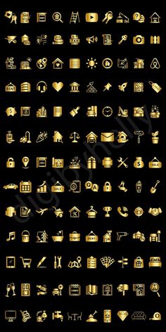 the golden icons are all different sizes and shapes