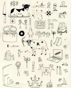 a drawing of various things that are drawn in black and white on a piece of paper