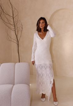 Be the picture of elegance in our Knit Fringe Maxi Dress. This lined, long sleeve dress exudes sophistication while the fringe detail adds a touch of playful flair. Perfect for any occasion, this dress is sure to turn heads. Fabric 100% polyester Maxi Knit Dress, Long Sleeve Dress, Maxi Dress, Turn Ons, Knitting, Dresses, Fabric