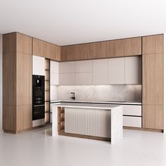 an empty kitchen with wooden cabinets and white counter tops, along with a stove top oven