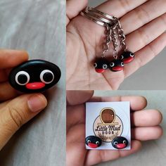 Get these mini Pingu head earrings and keychains to relive the funniest 90s show. The broach is also super cute and will surely go with any outfit. Fun Handmade Keychains, Novelty Black Keychain For Gift, Cute Handmade Pins As Gifts, Cute Handmade Pins For Gifts, Diy Bijoux, Handmade Pins, 90s Kids, Craft Tutorials, Phone Ring